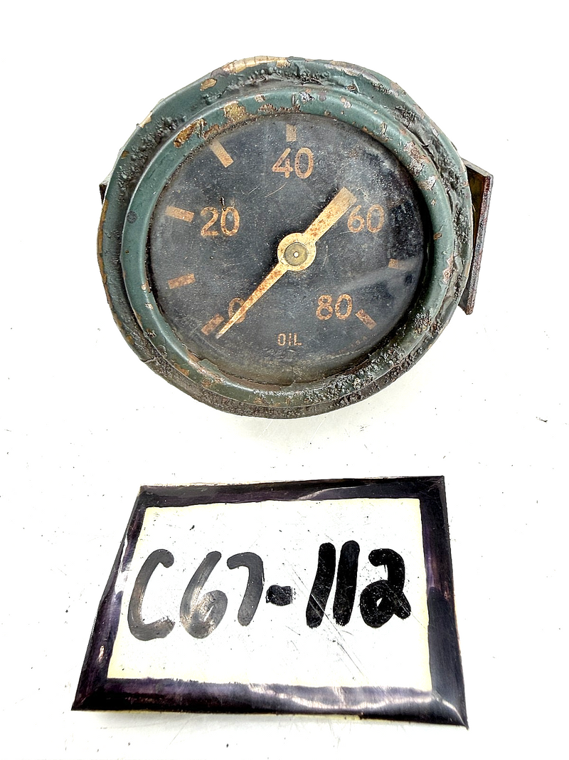 OEM 1940's Ford GPW Jeep Willys MB M38 Oil Pressure Gauge 0-80 PSI WWII C67-112