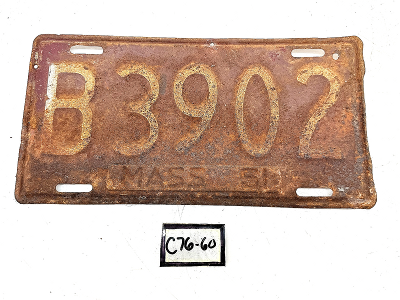 Vintage 1951 B3902 Massachusetts License Plate Sign MA B3902 C76-60