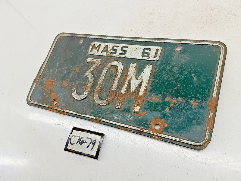 Orig. Paint 1961 30M Massachusetts License Plate Sign MA 30M C76-79