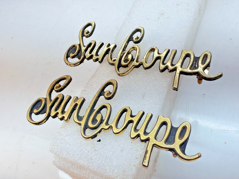 OEM Buick Sun Coupe PAIR of Gold Emblems 1972 Quarter Panel Sail Badge E5-41