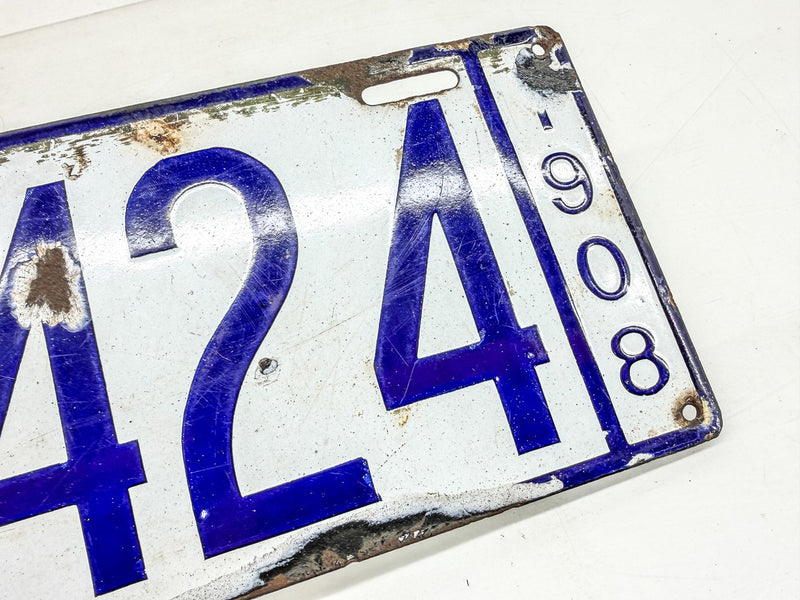 Original Porcelain 1908 4424 Massachusetts License Plate Sign MA 44 24 O-506