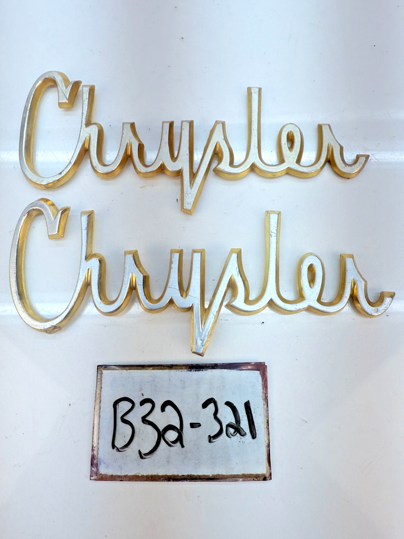 OEM 1962 CHRYSLER NEWPORT WINSOR GOLD PAIR of FRONT FENDER EMBLEM BADGE B32-321