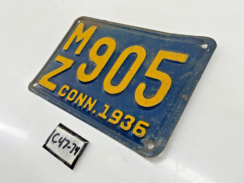 Original Paint 1936 MZ-905 Connecticut License Plate Sign C47-74