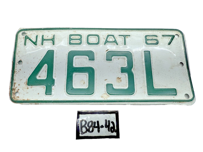 NICE!!! Vintage 1967 New Hampshire Boat License Plate 463L B84-42