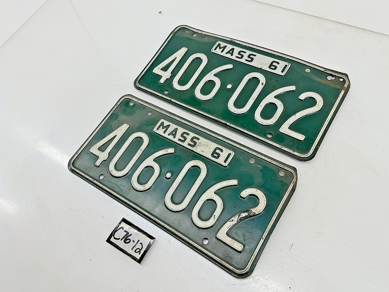 Orig. Paint PAIR 1961 406062 Massachusetts License Plate Sign MA 406-062 C76-12