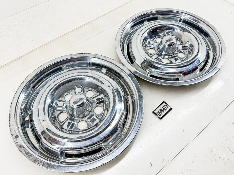 OEM 1964 1965 1966 Mercury Comet Cyclone PAIR Chrome Hubcaps Stainless U5B-127