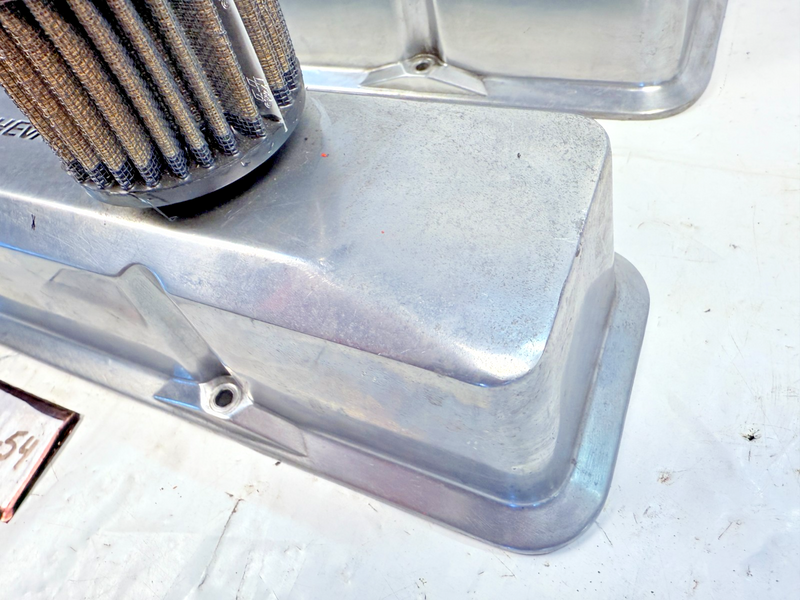 GM SBC Aluminum Polished Valve Covers Red Bowtie Dual Breathes U5B-54