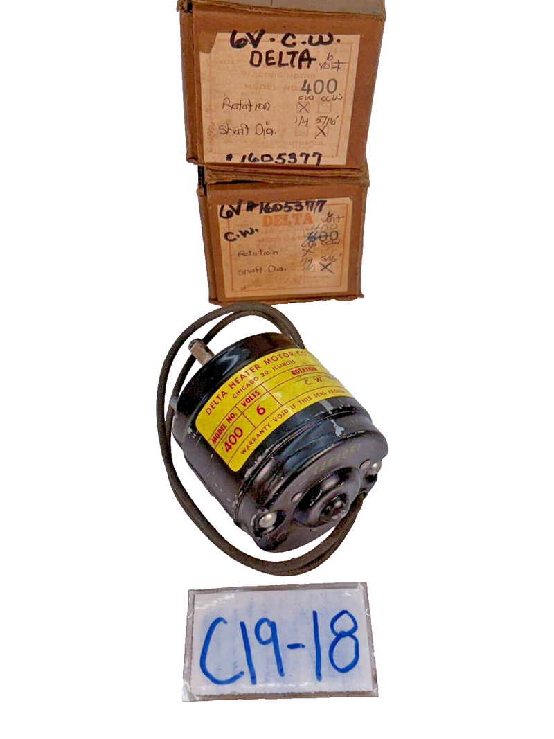 (1) NOS DELTA HEATER MOTOR 400 - ROTATION C.W - 5/16" SHAFT DIAMETER 6V C19-18