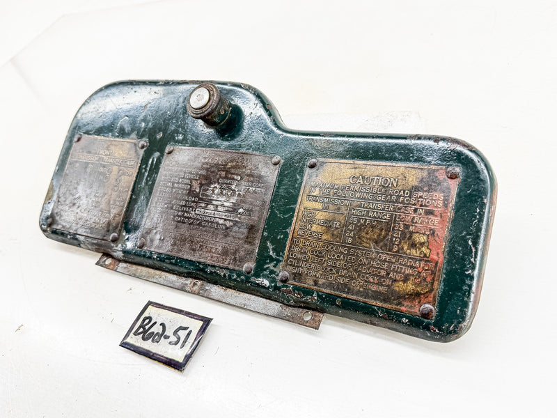 Original 1942 FORD GPW WWII JEEP GLOVE BOX DOOR with 3 DATA PLATES G503 B62-51