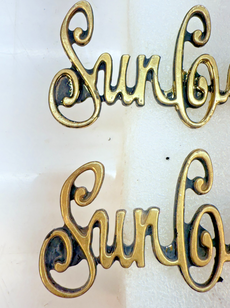 OEM Buick Sun Coupe PAIR of Gold Emblems 1972 Quarter Panel Sail Badge E5-41