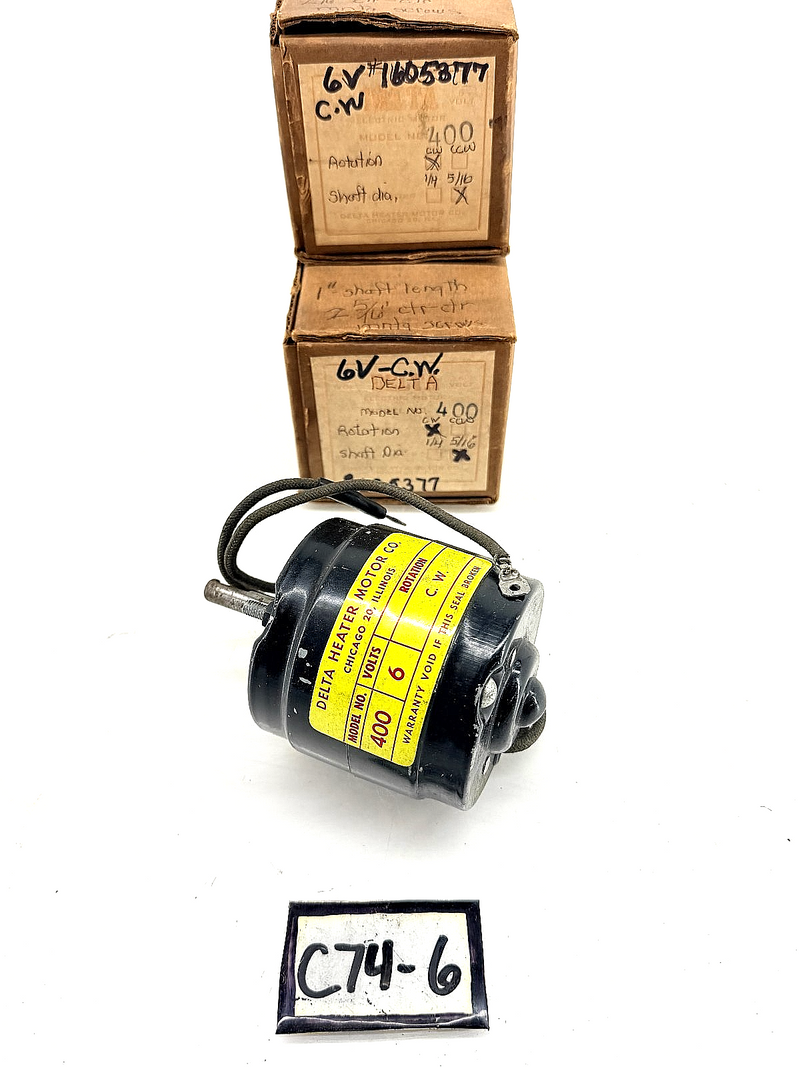 (1) NOS DELTA HEATER MOTOR 400 - ROTATION C.W - 5/16" SHAFT DIAMETER 6V C74-6
