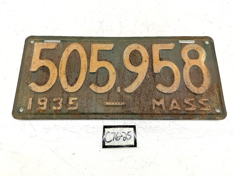 Orig. Paint 1935 505958 Massachusetts License Plate Sign MA 505.958 C76-25