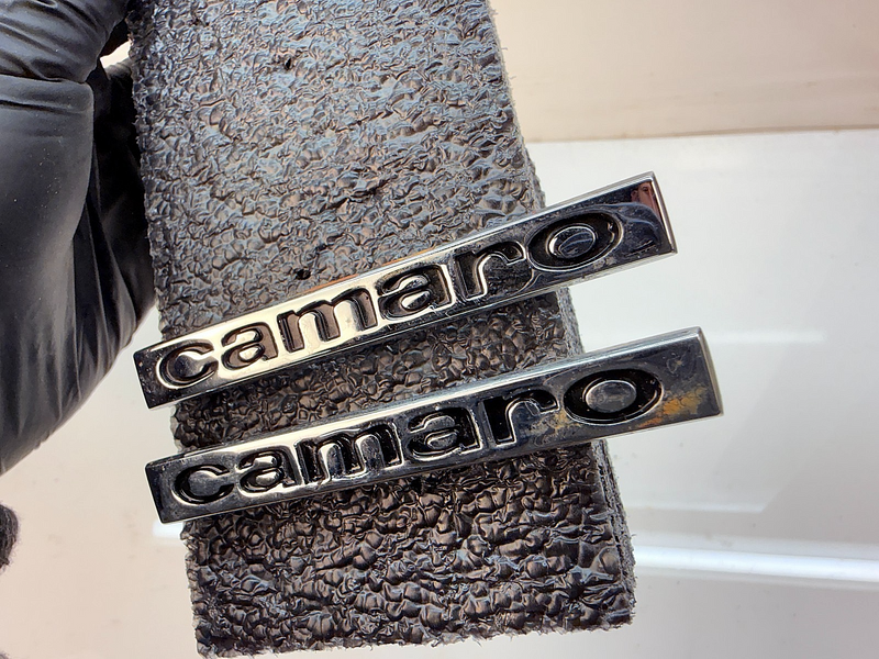 OEM 1967 Chevrolet Camaro PAIR Header Panel Trunk Emblem GM 3909137 E8-39