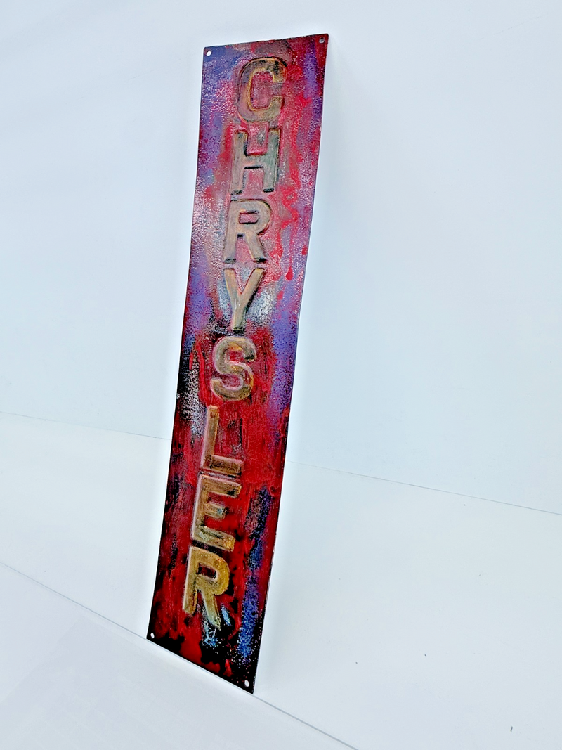 RARE Vintage Original Chrysler Metal Sign Embossed Letters ManCave Garage 29x6