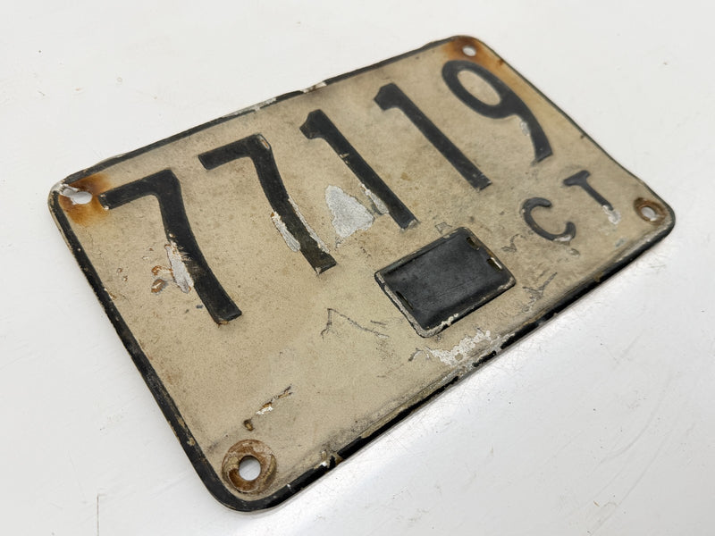 Vintage Connecticut Car License Plate 77119 CT 1950s Black White C47-64