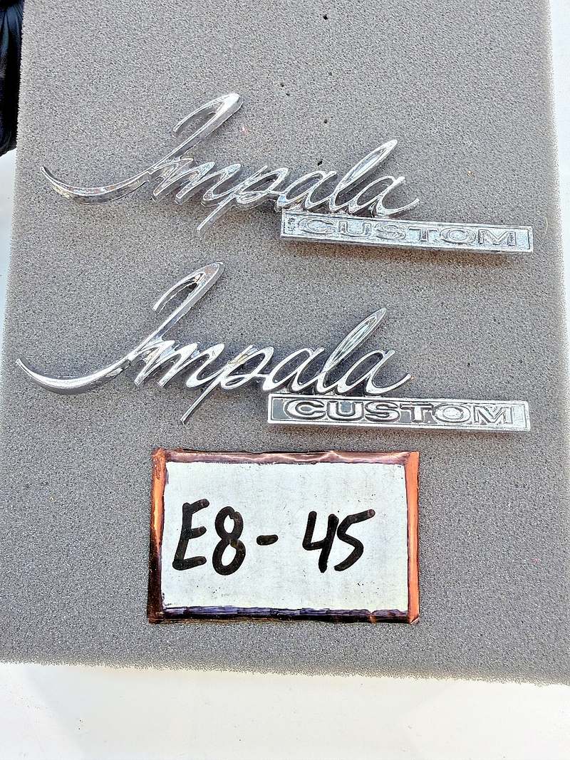 OEM 1969 - 1976 Chevy Impala PAIR Custom Sail Panel Emblem GM 9840507 E8-45