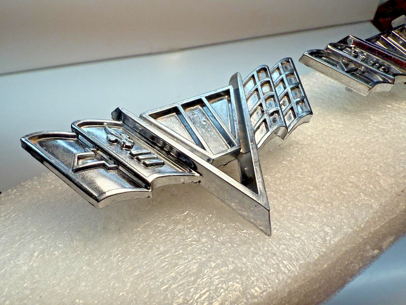 OEM GM Pair 1964 1965 1966 1967 Chevy V Flag Front Fender Emblem 3840318 B32-50
