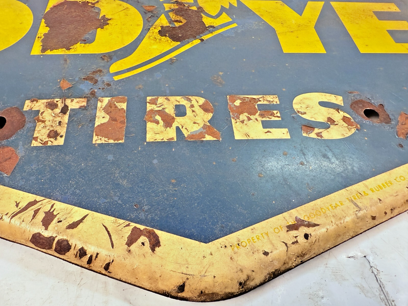 Vintage 1959 Goodyear Tires Gas Station Metal Sign 28" x 13.5" Chevy Ford Dodge