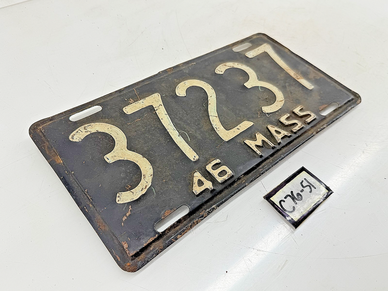Orig. Paint 1946 37237 Massachusetts License Plate Sign MA 37237 C76-51