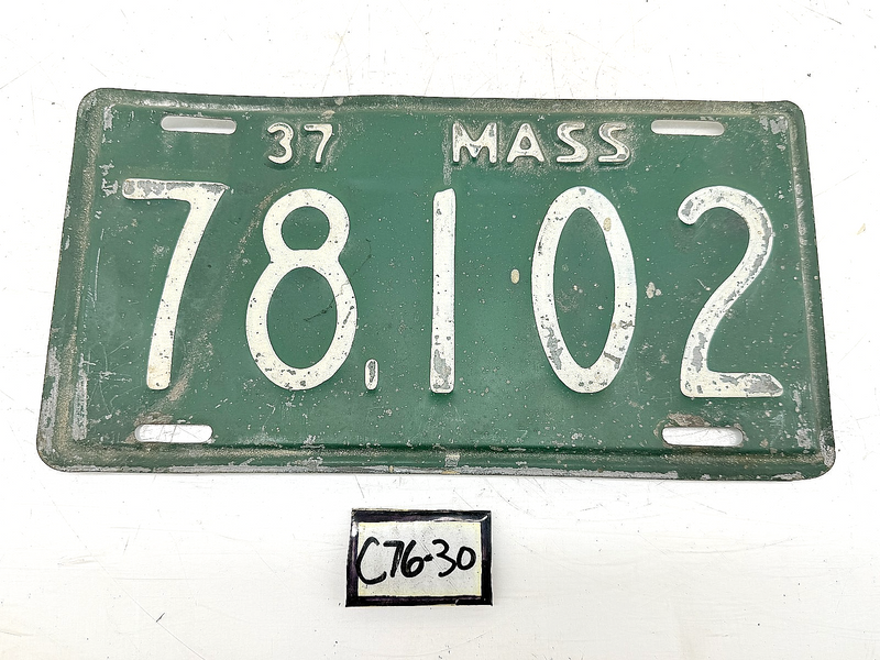 Orig. Paint 1937 78102 Massachusetts License Plate Sign MA 78.102 C76-30