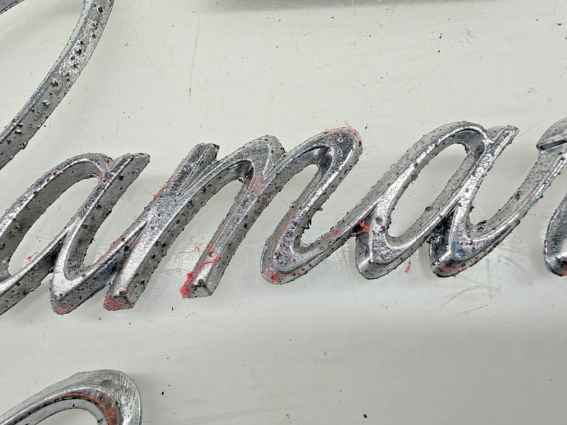 OEM 1968 1969 Chevrolet Camaro Fender Script Emblem Badge Pair 3916660-2 E9-51