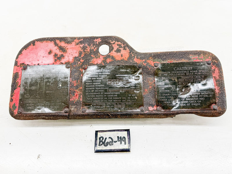 Original 1942 FORD GPW WWII JEEP GLOVE BOX DOOR with 3 DATA PLATES G503 B62-49