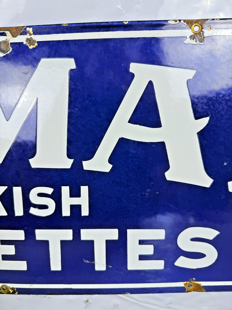 VINTAGE ORIGINAL HELMAR TURKISH CIGARETTES PORCELAIN COBALT BLUE ENAMEL SIGN