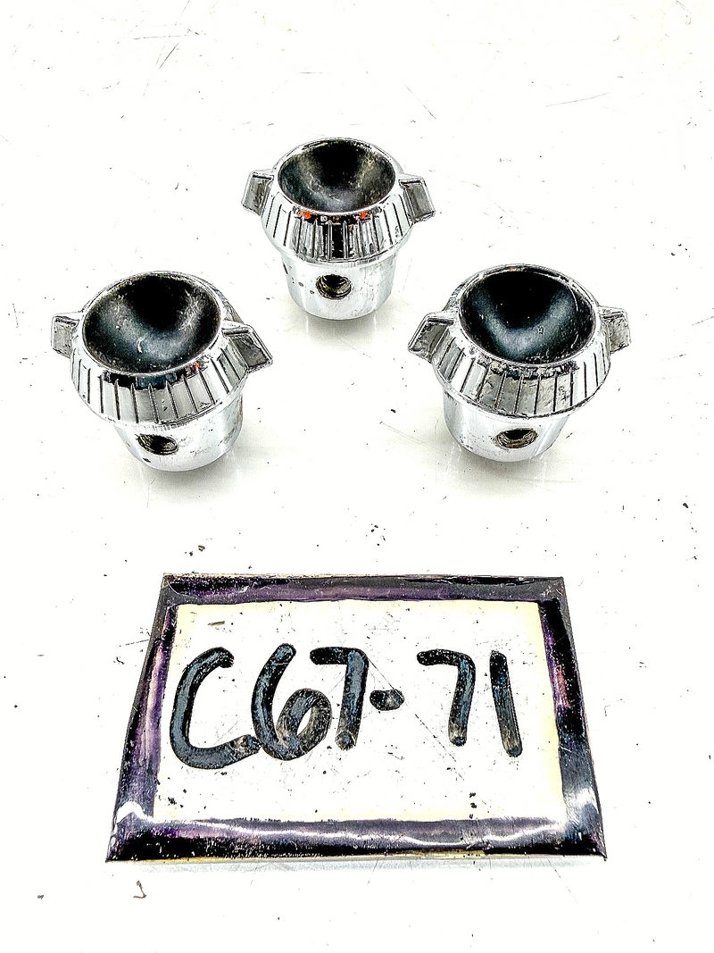 OEM 1961 1962 CHRYSLER CHROME DASH KNOBS SET OF 3 BLACK FACE C67-71