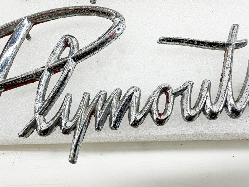 Vintage 1959 1960 PLYMOUTH SCRIPT EMBLEM PAIR MOPAR 1902613 E10-78