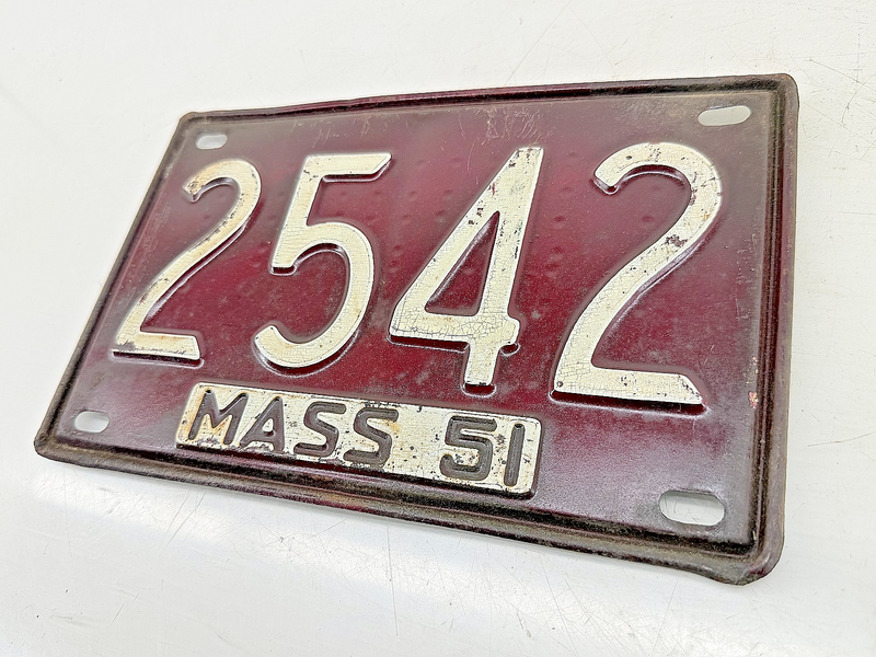 Orig. Paint 1951 2542 Massachusetts License Plate Sign MA 2542 C76-57