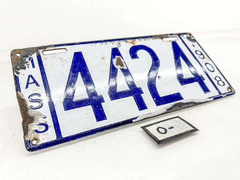 Original Porcelain 1908 4424 Massachusetts License Plate Sign MA 44 24 O-506