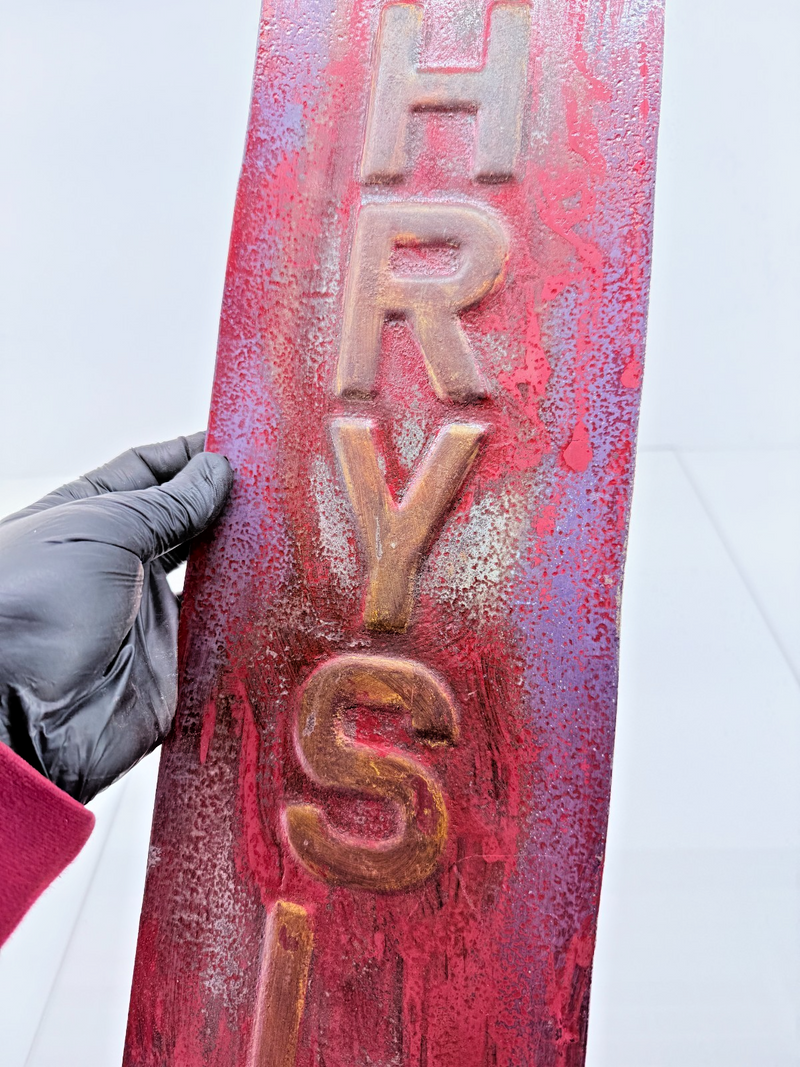 RARE Vintage Original Chrysler Metal Sign Embossed Letters ManCave Garage 29x6