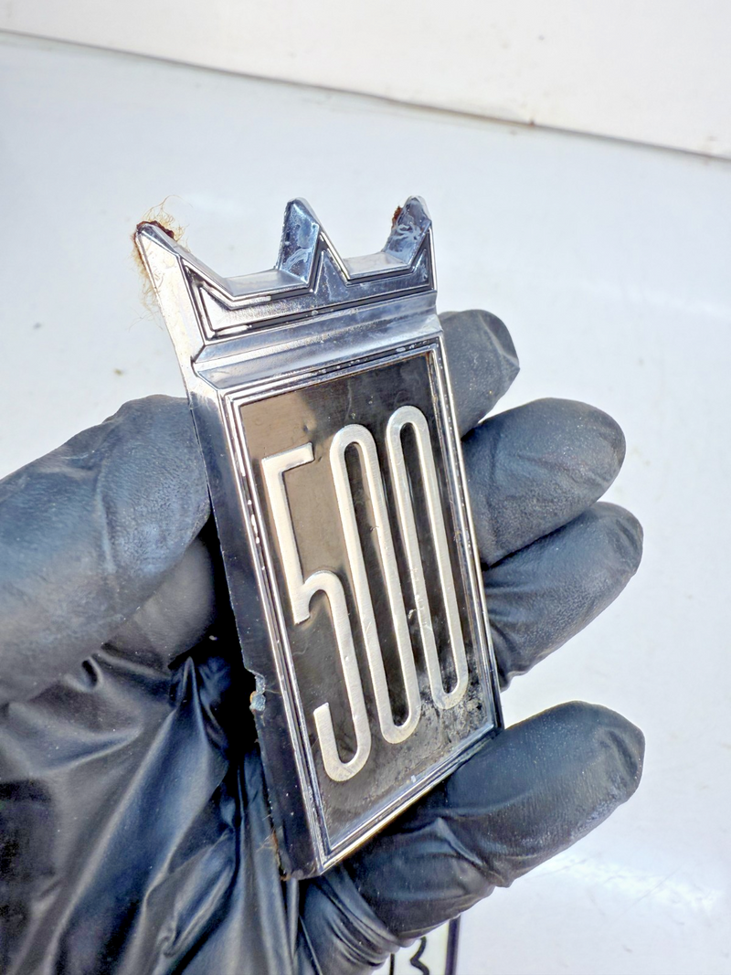 BRKN OEM 1965 Ford Custom 500 Sedan CUSTOM 500 REAR QUARTER PANEL EMBLEM E8-13