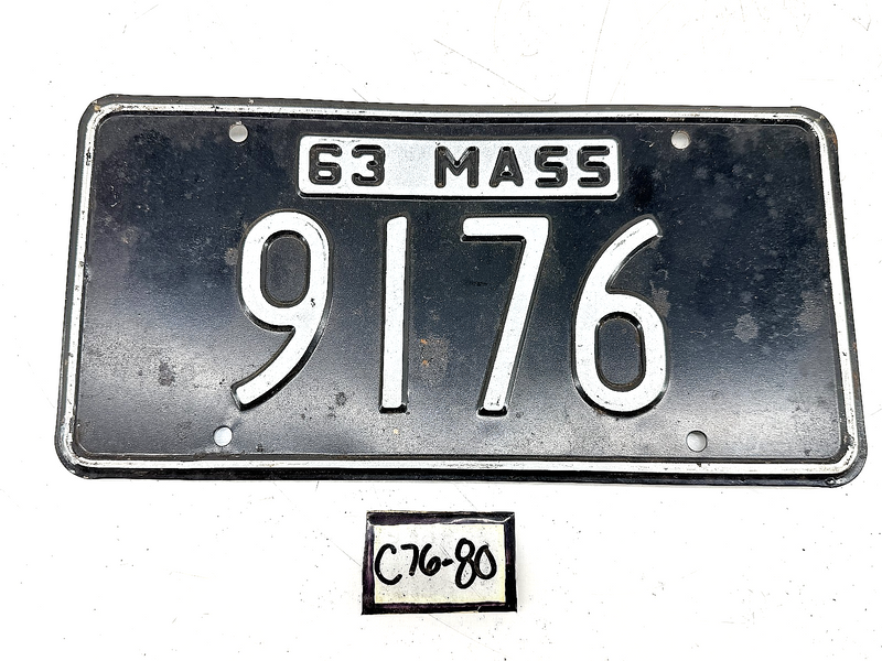 Orig. Paint 1963 9176 Massachusetts License Plate Sign MA 9176 C76-80