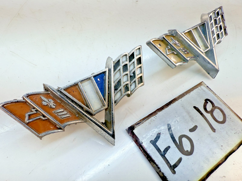 OEM GM Pair 1964 1965 1966 1967 Chevy V Flag Front Fender Emblem 3840318 E6-18