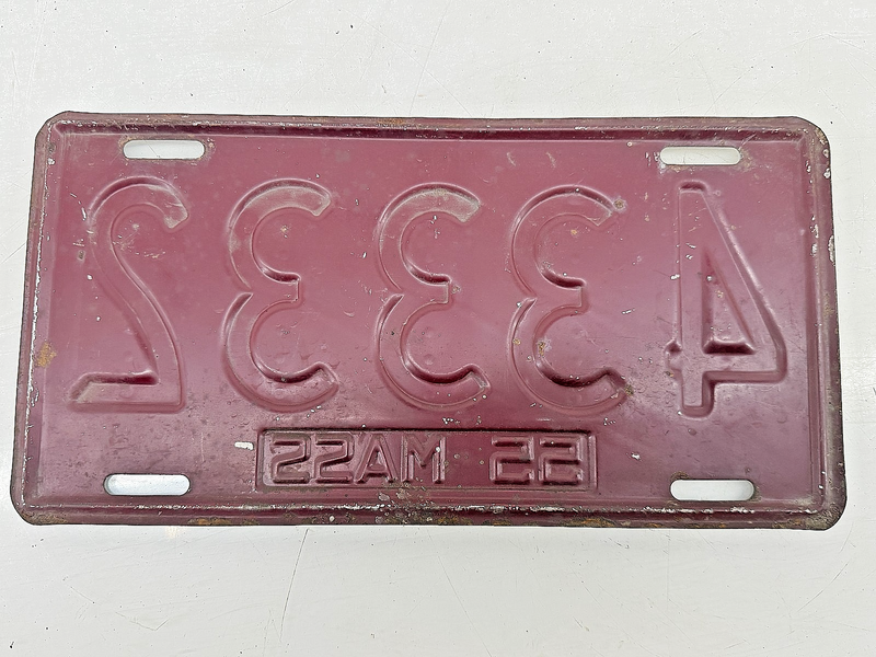 Orig. Paint 1955 43332 Massachusetts License Plate Sign MA 43332 C76-66