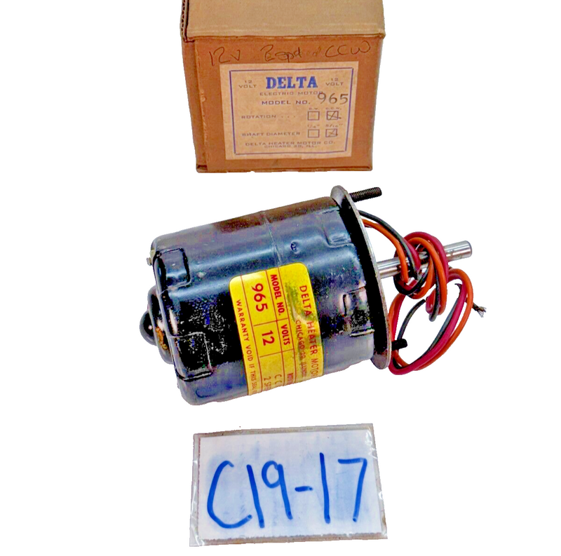 NOS DELTA HEATER MOTOR 965 - ROTATION C.C.W - 5/16" SHAFT DIAMETER 12V C19-17