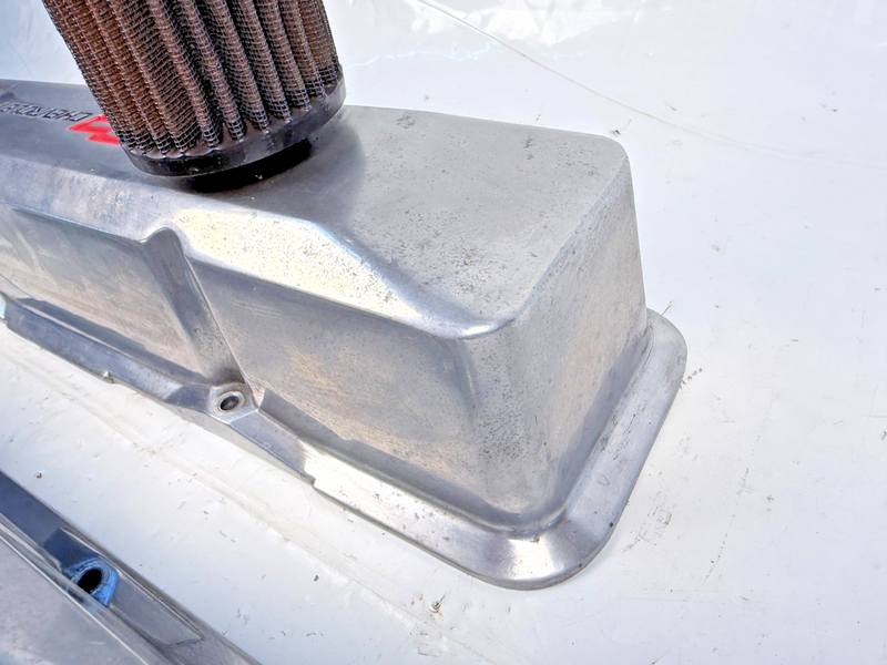 GM SBC Aluminum Polished Valve Covers Red Bowtie Dual Breathes U5B-54