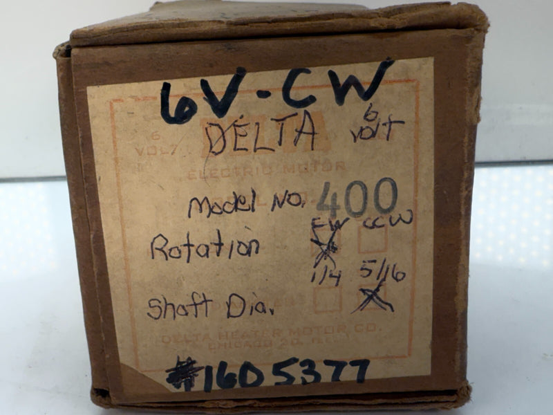 NOS DELTA HEATER MOTOR 400 - ROTATION C.W - 5/16" SHAFT DIAMETER 6V C19-19