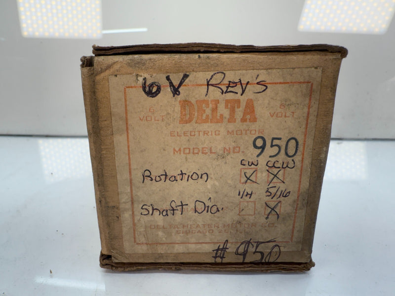NOS DELTA HEATER MOTOR 950 ROTATION CCW OR CW - 5/16" SHAFT DIAMETER 6V C19-26