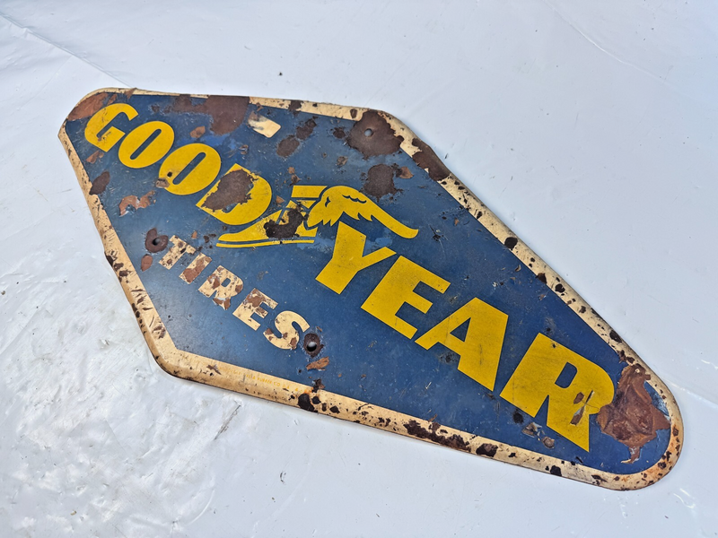 Vintage 1959 Goodyear Tires Gas Station Metal Sign 28" x 13.5" Chevy Ford Dodge
