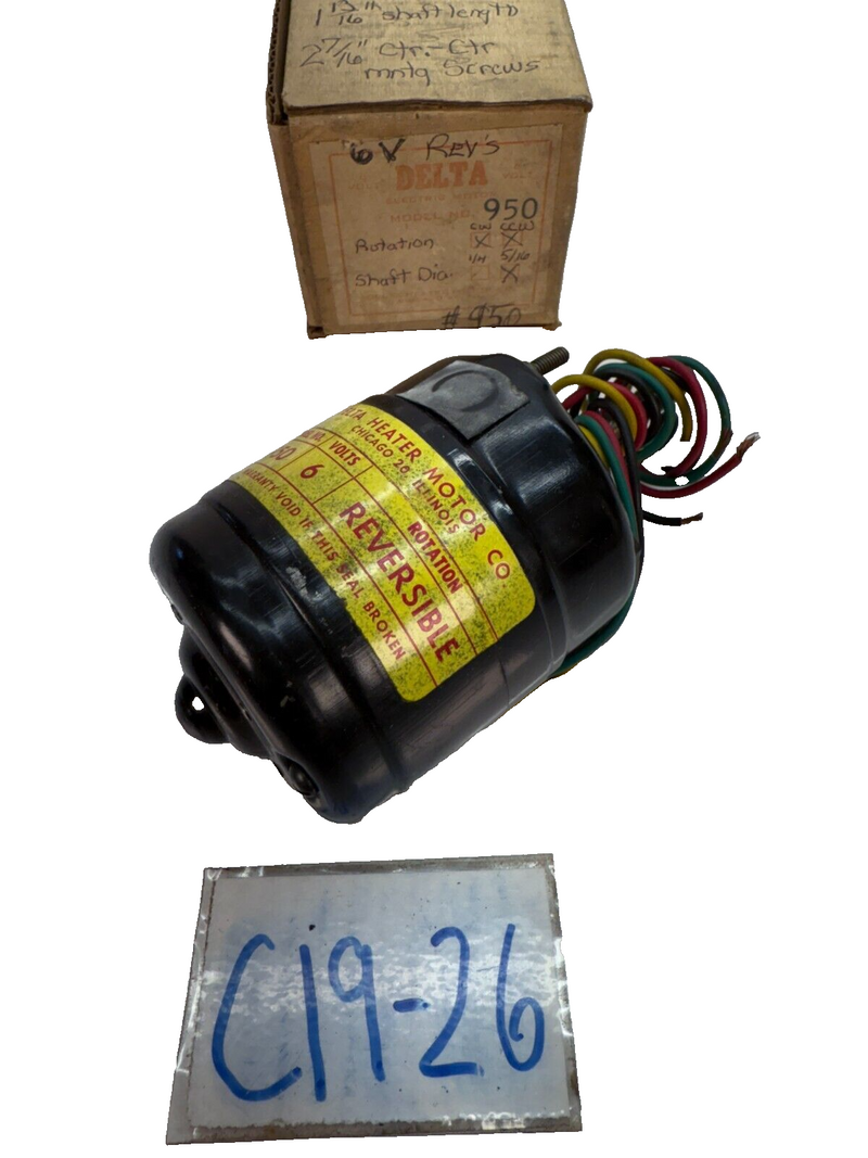 NOS DELTA HEATER MOTOR 950 ROTATION CCW OR CW - 5/16" SHAFT DIAMETER 6V C19-26