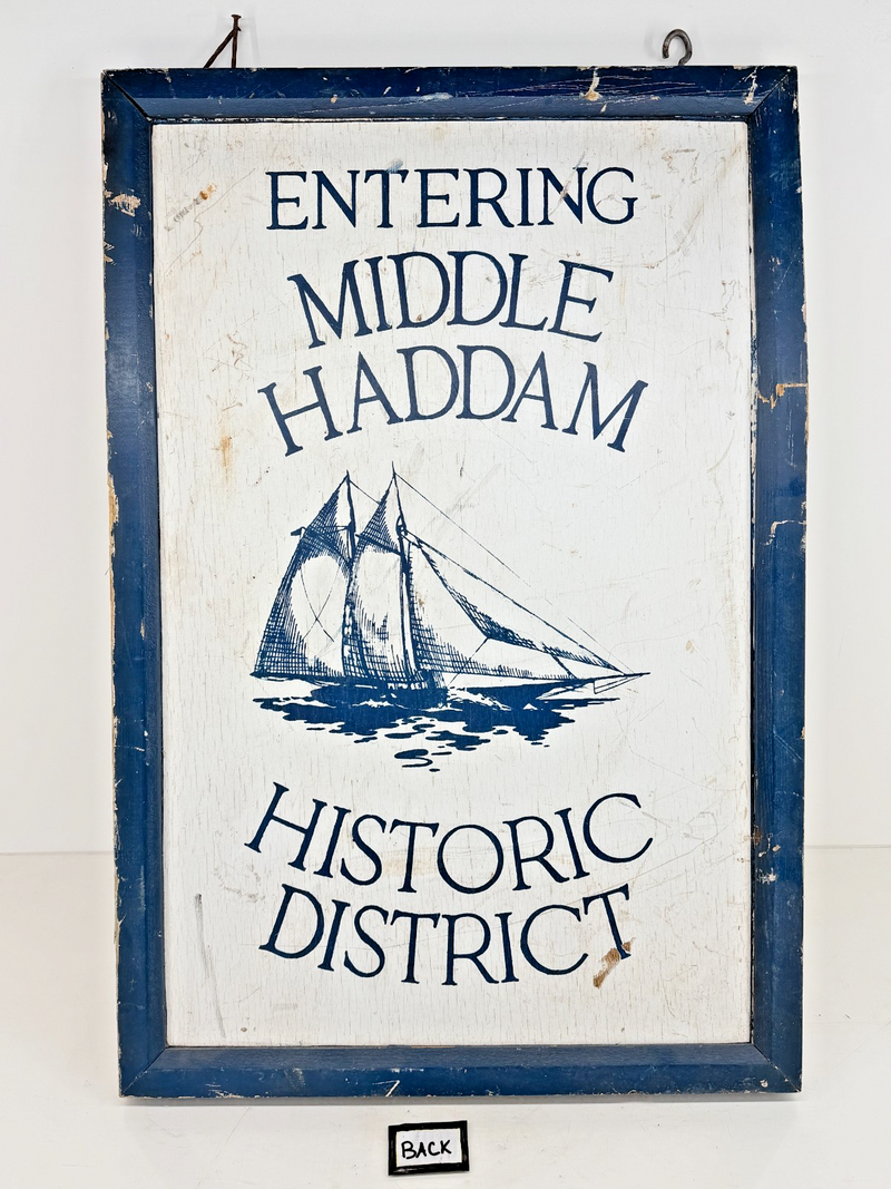 Vintage 2-Sided 2'x3' Wood Sign Entering/Leaving Middle Haddam Historic District