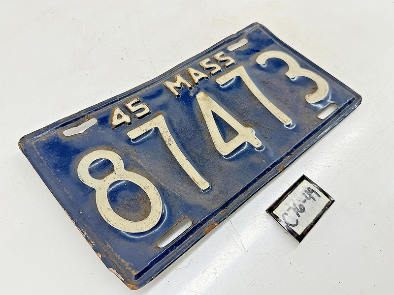 Orig. Paint 1945 87473 Massachusetts License Plate Sign MA 87473 C76-49