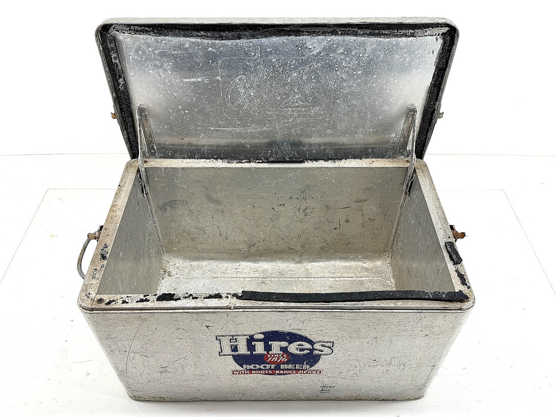 Vintage 1950s Hires Root Beer Metal Advertising Cooler Ice Chest Aluminum Picnic