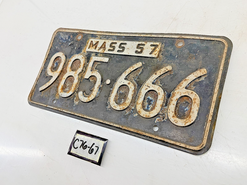 Vintage 1957 985666 Massachusetts License Plate Sign MA 666 C76-67