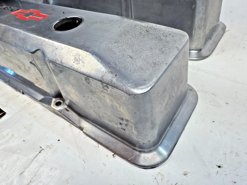 GM SBC Aluminum Polished Valve Covers Red Bowtie Dual Breathes U5B-54