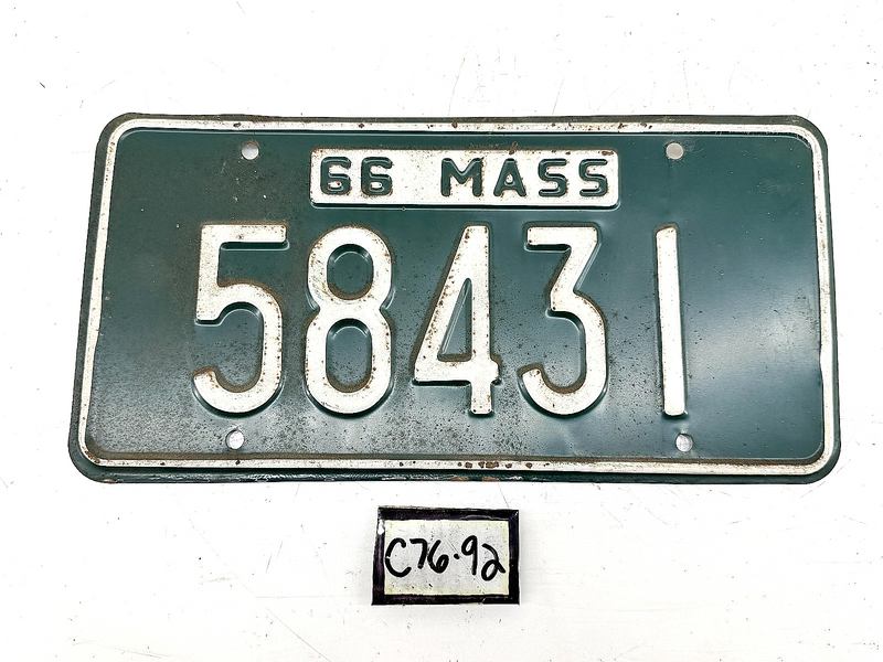 Orig. Paint 1966 58431 Massachusetts License Plate Sign MA 58431 C76-92