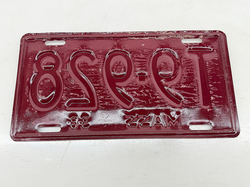 Repainted 1938 T9928 Massachusetts License Plate Sign MA T9.928 C76-34