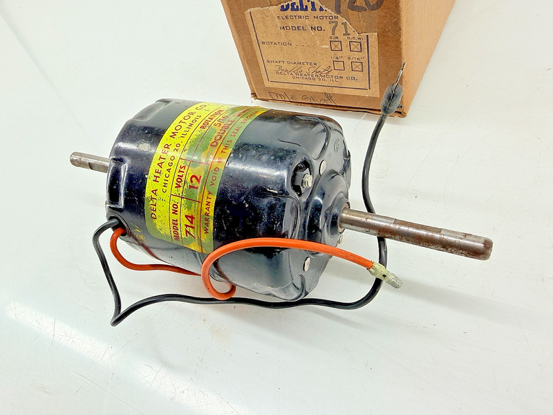NOS DELTA HEATER MOTOR 714 - ROTATION CCW CW- 5/16" DOUBLE SHAFT 12V C74-8